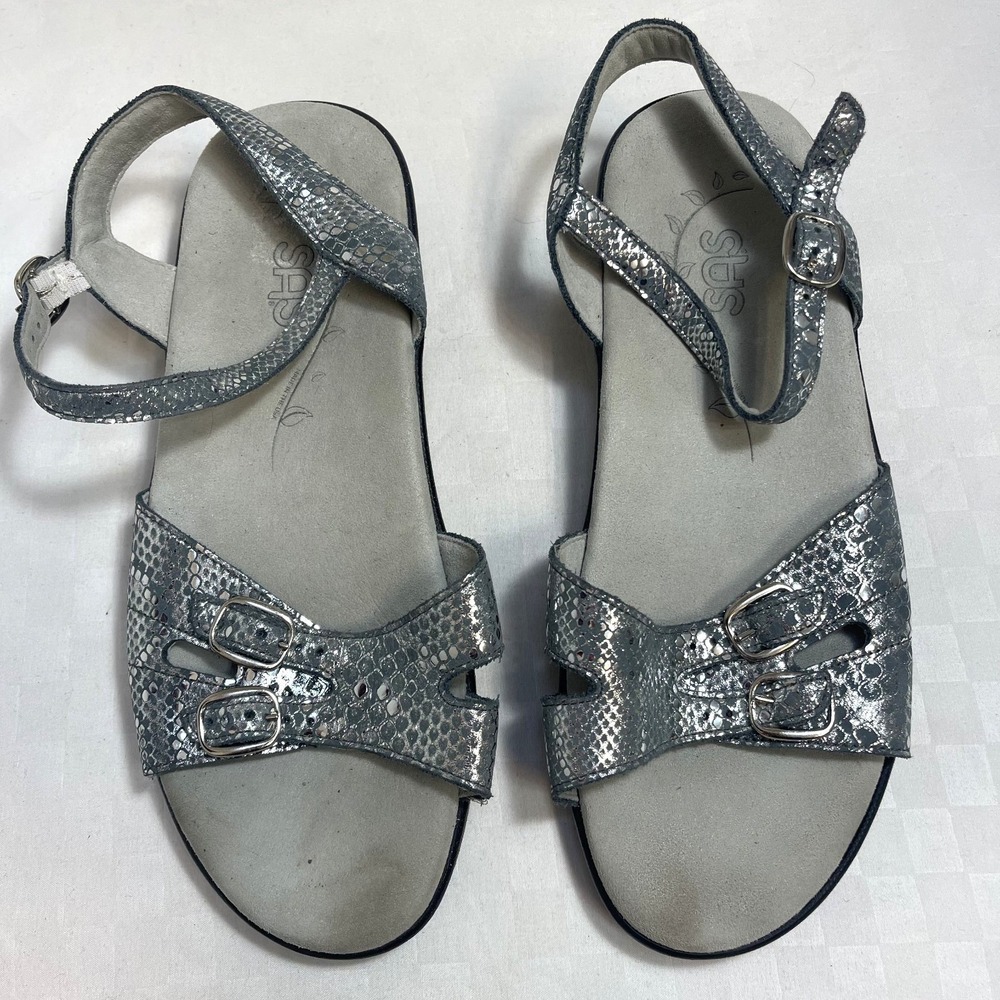 SAS Duo 25 Sandals Silver Sparkle Leather Tripad Comfort Womens 8.5‎
